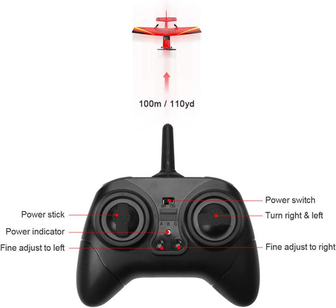 HAWK'S WORK 2 Channel RC Airplane, Ready to Fly 2.4GHz Remote Control Glider for Kids & Beginners (Red)