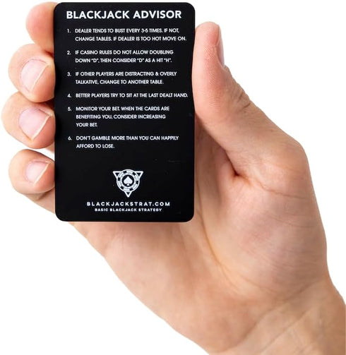 2 Pack Metal Blackjack Basic Strategy Card - Allowed at Casino Table, 4+ Decks Hit Soft 17 with Leather Sleeve