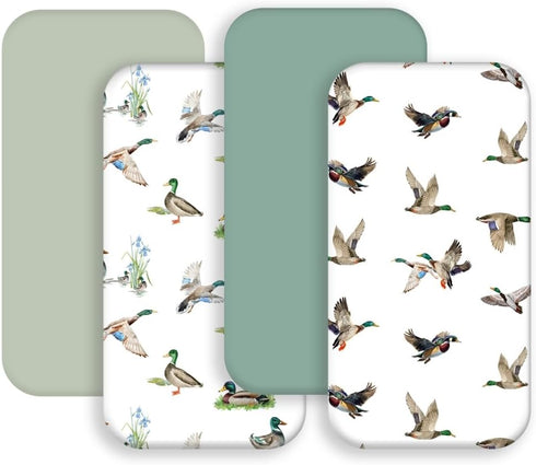 FIGEPO 4 Pack Mallard Duck Baby Bassinet Sheets Neutral Unisex Breathable Fitted Nursery Sheets for Baby Girl or Boys