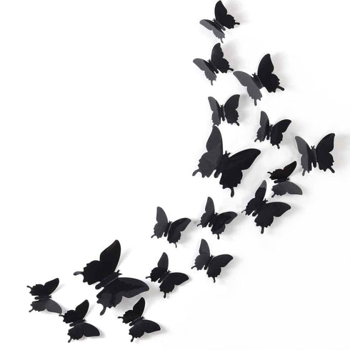 24pcs 3D Butterfly Removable Mural Stickers - Halloween Wall Stickers Decal for Home and Room Decoration (Black-24pcs)
