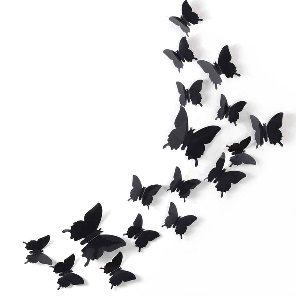 24pcs 3D Butterfly Removable Mural Stickers - Halloween Wall Stickers Decal for Home and Room Decoration (Black-24pcs)