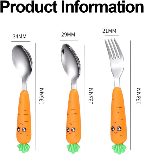 Travel Cutlery Set Baby, 3 PCS Toddler Utensils, Kids Spoon And Fork Self-Feeding, Carrot Child Flatware Sets, Stainless Steel Fun Baby Silverware, Complementary Food Weaning by WitBicg