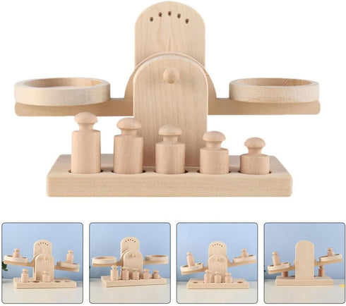 iplusmile Wooden Scale Montessori Math Materials Weighing Scale Set for Preschool Educational Learning