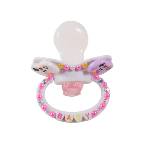 SUNOWE DummyPink Adult Sized Pacifier, Personalized Pacifier, with Dust Cover Rhinestones Bling
