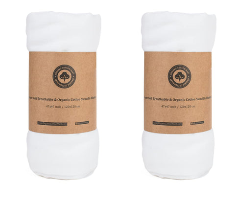 Organic Cotton White Swaddle Blankets - Breathable, Soft & Certified Organic Cotton