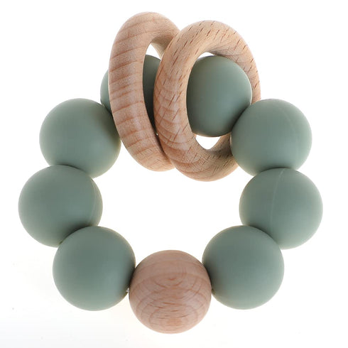 Silicone Baby Teether, Food Grade Silicone & Beech Teething Toy, BPA Free, Sage