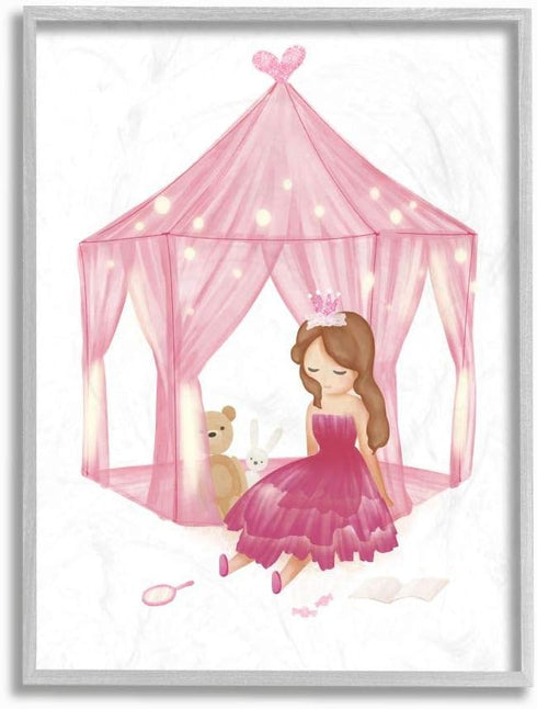 Stupell Industries 16 x 20 Girl's Playroom Princess Doll Stuffed Animal Illustration Wall Art by Ziwei Li, Grey Framed