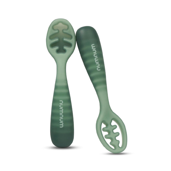 NumNum Baby Spoons Set, Pre-Spoon GOOtensils for Kids 12+ Months, Self Feeding Silicone Toddler Food Utensils
