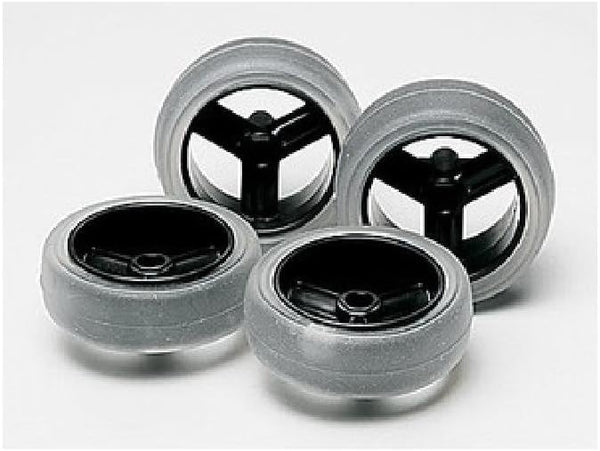 Tamiya Large Dia. Carbon Wheel Set (w/Slot Slick Tires) Mini 4WD Grade Up Parts Series by TAMIYA