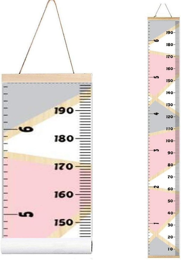 Kids Growth Chart, Wood Frame Fabric Canvas Height Measurement Ruler for Child's Room Decoration (Pink & Grey)