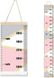 Kids Growth Chart, Wood Frame Fabric Canvas Height Measurement Ruler for Child's Room Decoration (Pink & Grey)