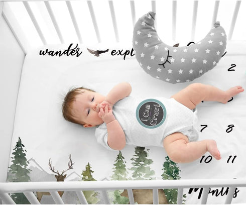 fundich 45"x40" Baby Monthly Milestone Blanket for Boys & Girls | Soft Months Picture Blanket for Newborns | Woodland