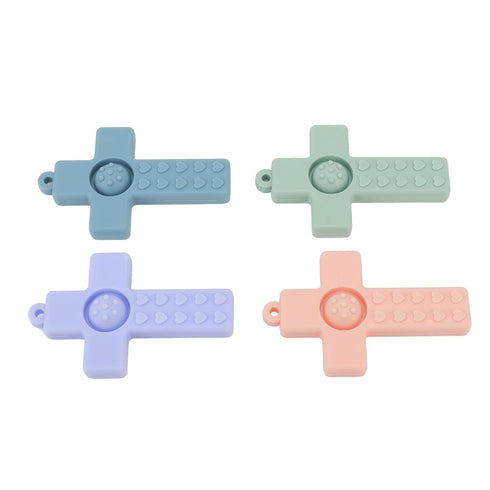 Hztyyier 4PCS Baby Teething Toys, Cross Shape Teethers with Silicone Lanyard, Colorful Infant Chew Toys for Newborn