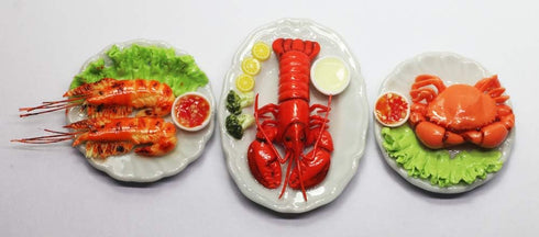 3 Assorted Dollhouse Miniature Mix Seafood with Lobster, Tiny Food Dollhouse Accessories for Collectibles