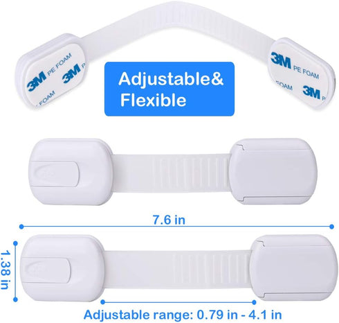 Socub 4 Pack Child Safety Cabinet Strap Locks, Multi-Use Latch with Strong Adhesive Pads for Cabinets and Drawers