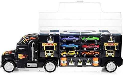 6 28 Play22 Toy Truck Car Carrier - Includes Toy Cars and Accessories, Fits Toy Car Slots - Great Gift for Boys