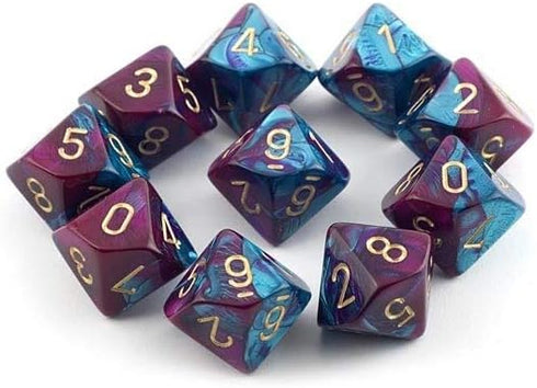 Chessex Dice Sets: Gemini Purple & Teal with Gold - Ten Sided Die d10 Set