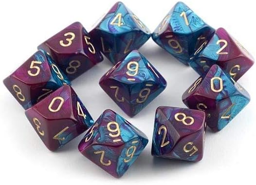 Chessex Dice Sets: Gemini Purple & Teal with Gold - Ten Sided Die d10 Set