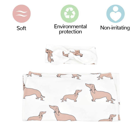 Culclendy Doxie Swaddle Sack for Newborn, Dachshund Cocoon, Weiner Dog Swaddle with Headband, Boy Sleep Sack, Baby Boy