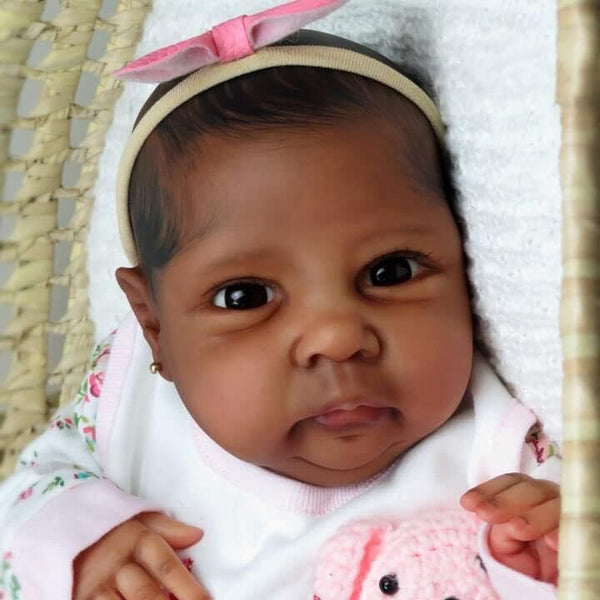 Pinky Lifelike 20 Inch Black Reborn Baby Doll, Soft Body Realistic African American Cloth Body Toy for Kids Age 3+