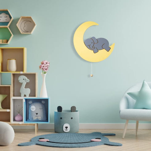 Lumipets Lighted Elephant on Moon, Nursery Night Light, Wall Mounted Lighted, Battery Operated Cloud Light