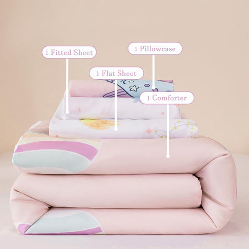 4 Set Set PERFEMET Piece Toddler Girl Bedding Space Theme Pink Toddler Bed with Sheets Soft Reversible Astronaut