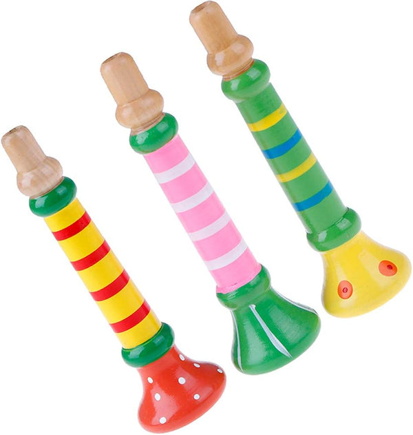 3Pcs Wood Musical Instrument Toys Small Buglet Wooden Vertical Whistle, Small Speakers Trumpet Toy for Children