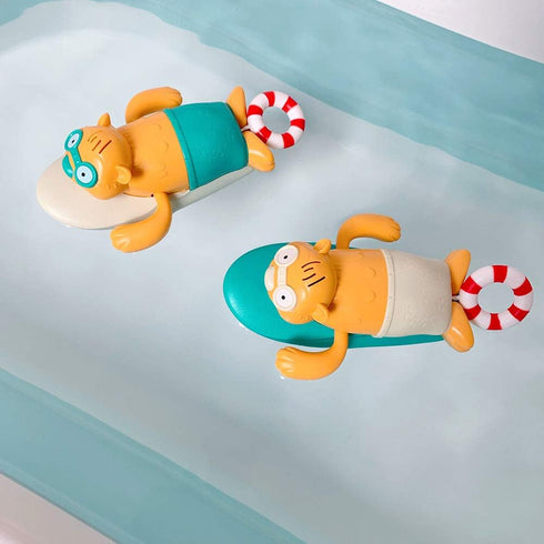 Pull String Baby Bath Toy, Cute Surfing Beaver Swimming Windup Clockwork Bathtub Toy for Toddlers