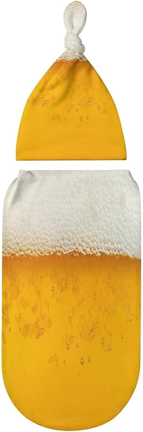 Qiohoey 11.4x21 0-6 Velvet Funny Beer Food Baby Swaddle Blanket with Beanie Hat, Unisex, One Size, In, Months