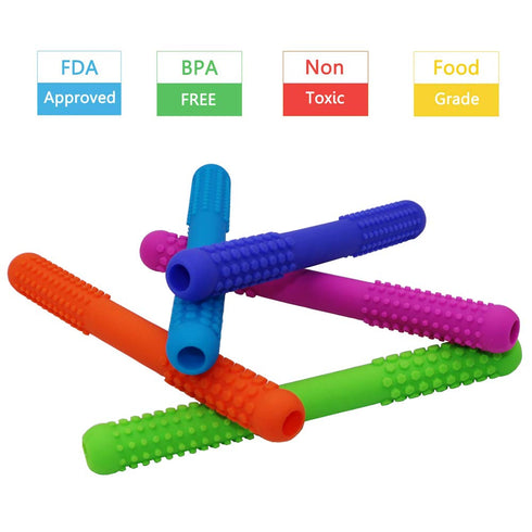 Hollow Teething Tubes Toys for Babies, 6 Pack Silicone Baby Teether Toy Tube for Infants with Nursing Biting