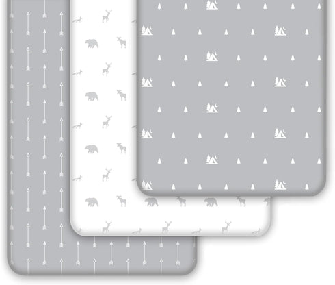 (3 Pack) 52 28 9 Set Fitted Unisex Crib Sheets by GROW WILD - Jersey Knit Cotton Crib Sheets for Boys or Girls, x x