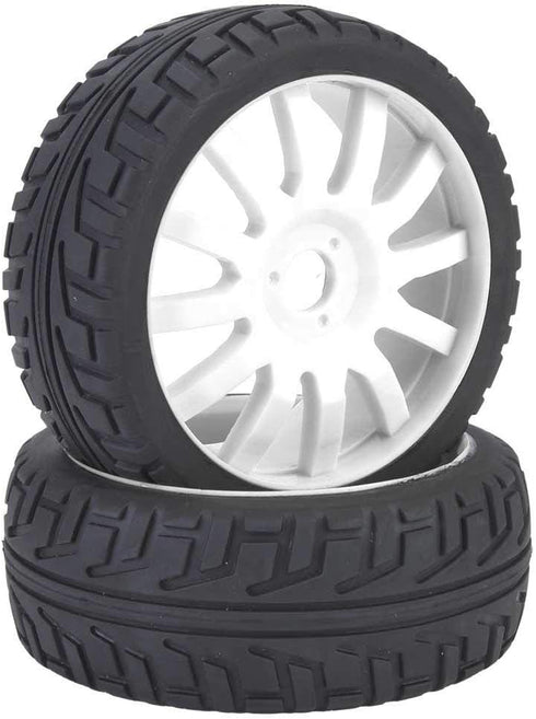 2Pcs Racing Car Rubber Wheel Hub Tires for 1/8 On-Road Racing RC (White)