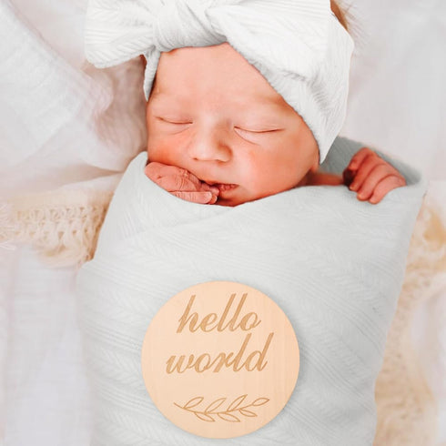 4PCS Set DRESHOW BQUBO Baby Swaddle Blankets for Girls, Newborn Accessories with Hat and Bow Headband with Hello World