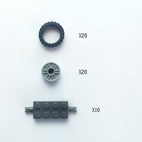 24mm x 7mm Tire, Wheel and Long Axles - 50 Pieces Brick Building Chassis Education Wheels Set