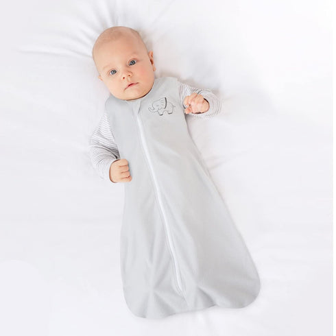 PHF Soft Micro-Fleece Baby Sleep Sack, 6-12 Months, Warm Baby Wearable Blanket, 2-Way Zipper, 2 Pack, White & Grey