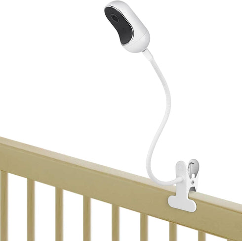 Flexible Clip Mount for Baby Monitor Camera Compatible with Owlet, Motorola, 1/4 Threaded Hole - White, No Tools Needed