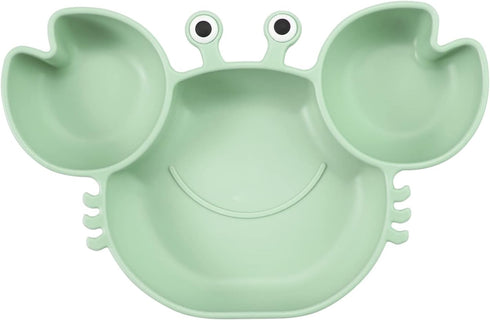 PandaEar 2 Pack Silicone Suction Plate for Baby, Unbreakable Toddler Food Plate with 2 Spoons, Crab Shape - Blue & Green