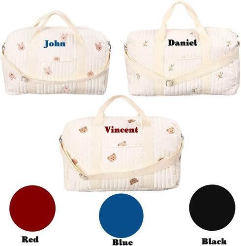 Custom Cotton Diaper Bag Tote for Women - Large Capacity, Multiple Compartments, Cute Rabbit Bear Design for Baby Girl