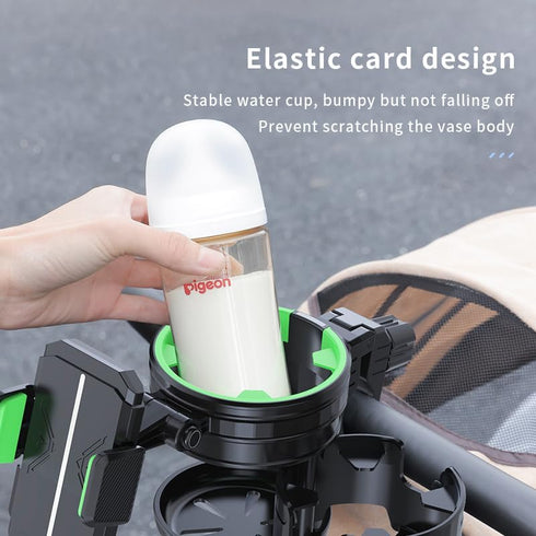 HoneTeek 3-in-1 360 Stroller Cup Phone Holder, Multifunctional Stroller Cup Holder Attachment with Adjustable Phone
