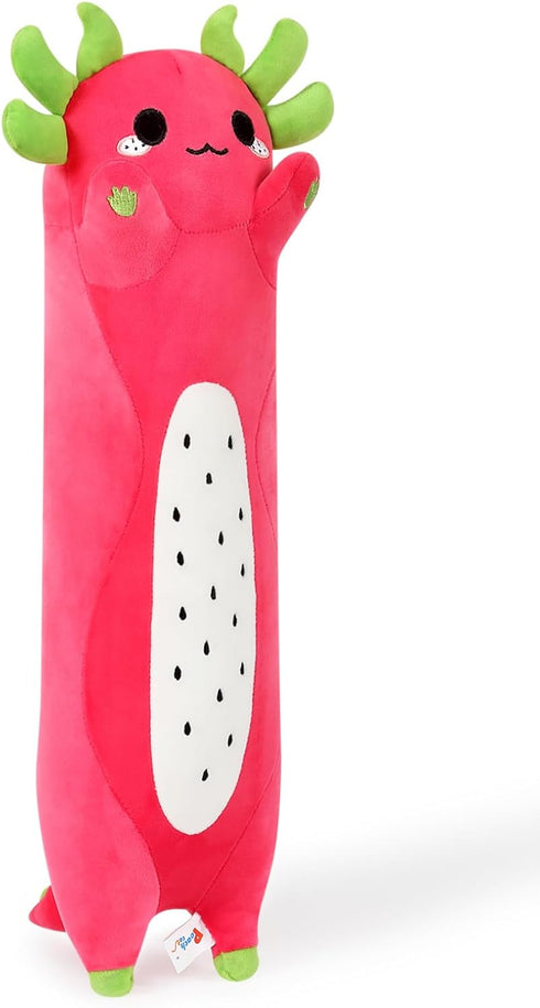 Kawaii PEACH CAT Long Dragon Fruit Axolotl Plush Pillow Toy for Girls and Boys, 19.6"