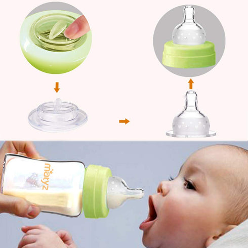 6 Pack, 6 oz, Matyz Glass Breastmilk Storage Bottles, Compatible with Spectra Medela Breast Pump - Store, Freeze, Warm