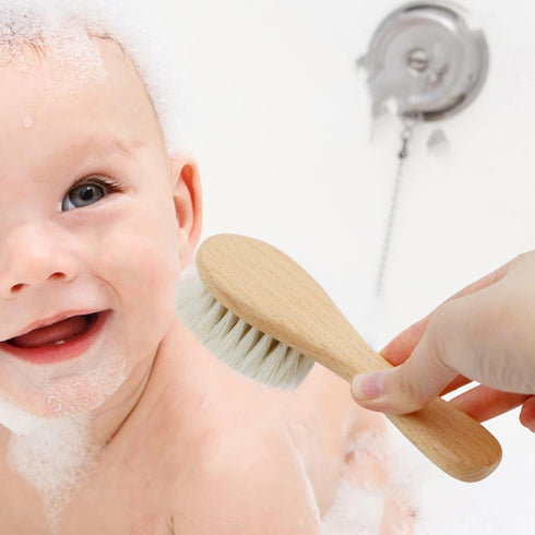 Molylove Set Set 2PCS Baby Hair Brush and Purple Cradle Cap Brush for Newborns and Toddlers, Wooden Baby Hair Brush