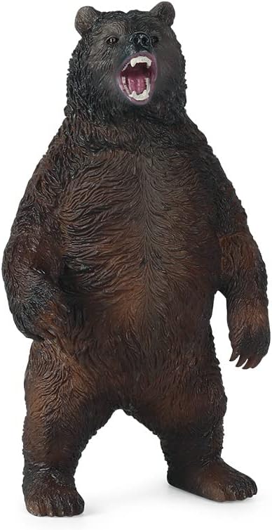 Gemini&Genius Large Brown Bear Toy for Kids, Lifelike Grizzly Safari Animal Figurine, Wildlife Action Figure
