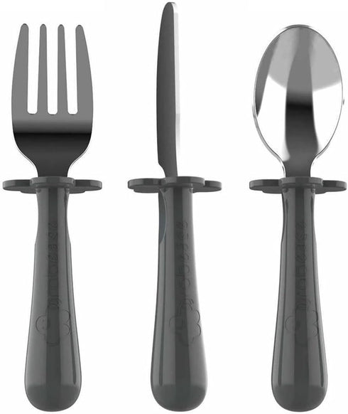 Grabease Toddler Silverware Set - Forks, Spoons and Knives, BPA and Phthalates-Free, Dishwasher Safe, Gray