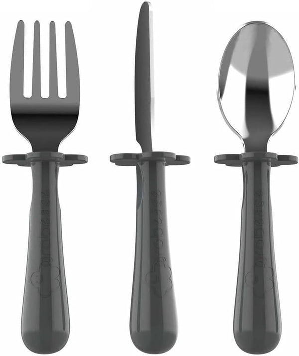 Grabease Toddler Silverware Set - Forks, Spoons and Knives, BPA and Phthalates-Free, Dishwasher Safe, Gray