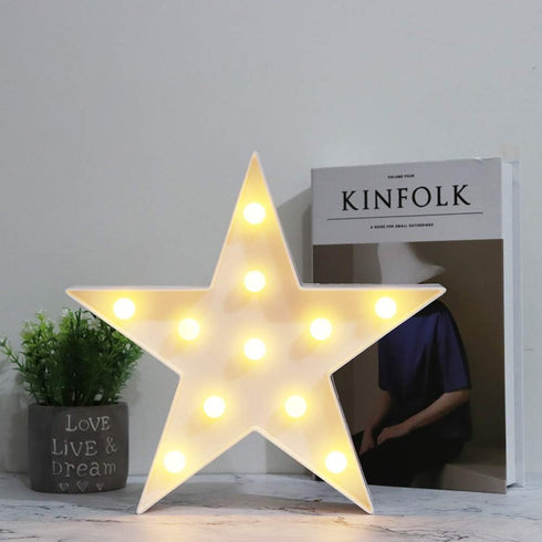 LED Marquee Star Sign Night Light, Battery Operated Star Shaped Desk Lamp for Kids, Nursery Room Decor