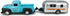 3 4 5 6 7 Vintage Blue Pickup Truck Trailer Towing Toy Camper RV Motorhome Toys for Boys Diecast Model Car Metal Pull