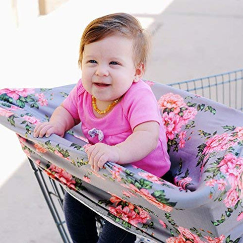 Breastfeeding Cover - Car Seat Cover with Bonus Strap Covers - Kiddo Kind Gray Floral