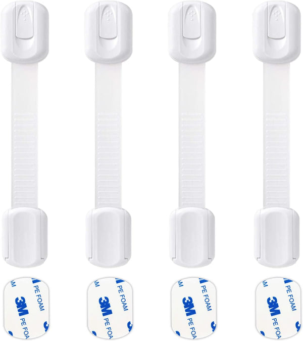 Socub 4 Pack Child Safety Cabinet Strap Locks, Multi-Use Latch with Strong Adhesive Pads for Cabinets and Drawers