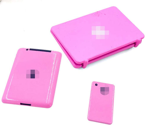 3 Pack Dollhouse Mini Laptop Tablet and Smart Phone Scene Accessories for Doll 1/6 1/12 Miniatures Silver